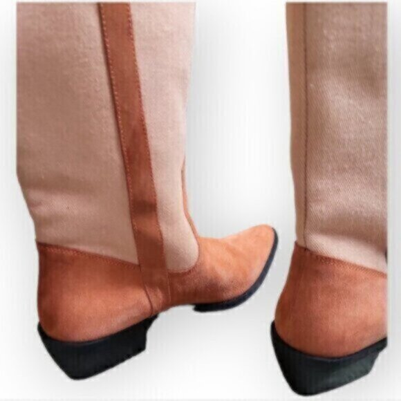 Urban Outfitters Suede Linen Canvas Leslie Tall Cowboy Boot Pink Peach … - Picture 5 of 12